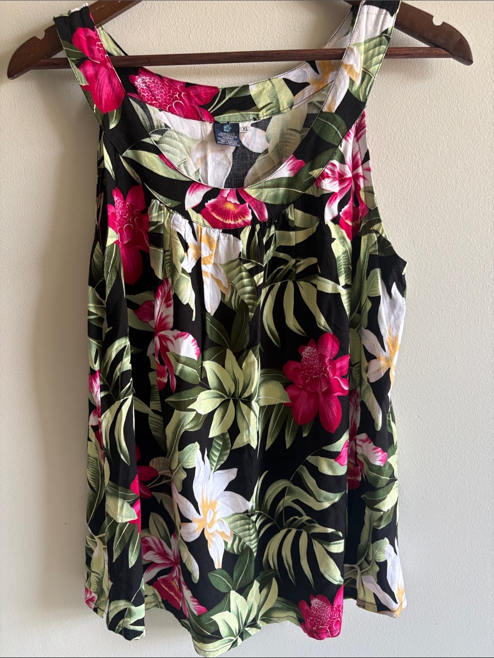 Hibiscus Collection Hawaii Tropical Floral Rayon Tank Top XL